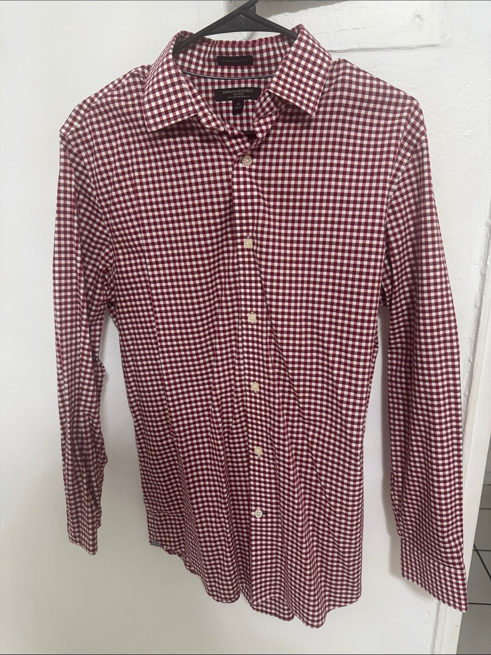 Banana Republic Maroon and White Gingham Button-Down Shirt